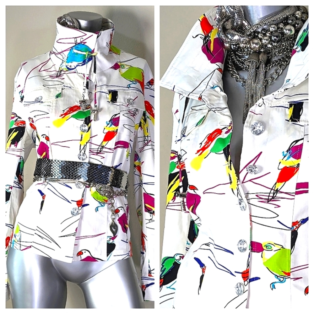 Novelty Print Button Down "Art to Wear" Vintage Artistic Jacket - Picture 2 of 13
